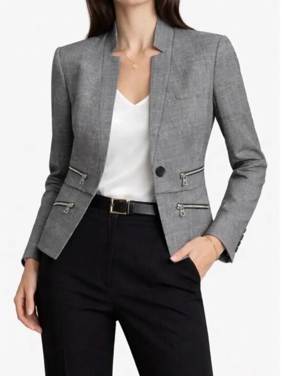 Veronica Beard Jackets & Blazers - Veronica Beard Paloma Plaid Dickey Blazer Zipper Jacket Gray Women 8 Modern